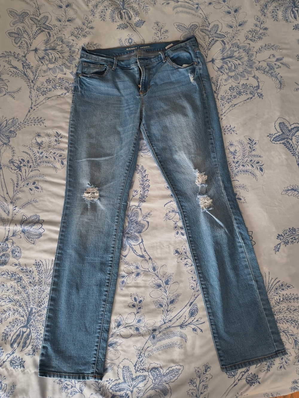 Old Navy Light Blue Straight Leg Distressed Jeans
